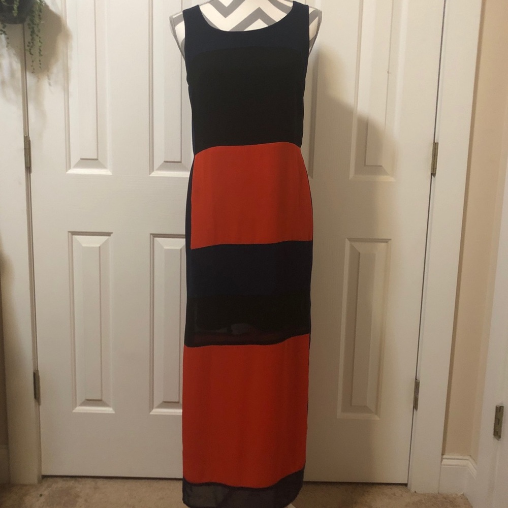 badgley mischka color block maxi dress